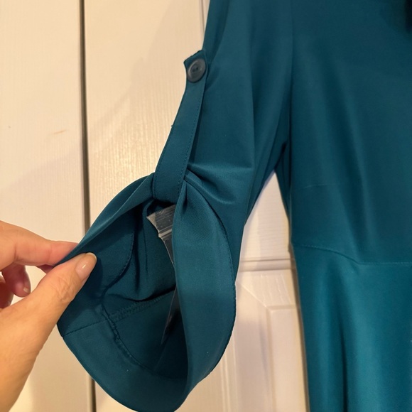 Joseph Ribkoff Teal Asymmetric Tunic Top Roll Tab Sleeves - Picture 2 of 7